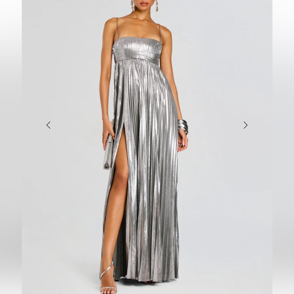 Retrofete Zinnia Metallic Maxi Gown Size XXS/0 Silver Liquid Evening Dress Event